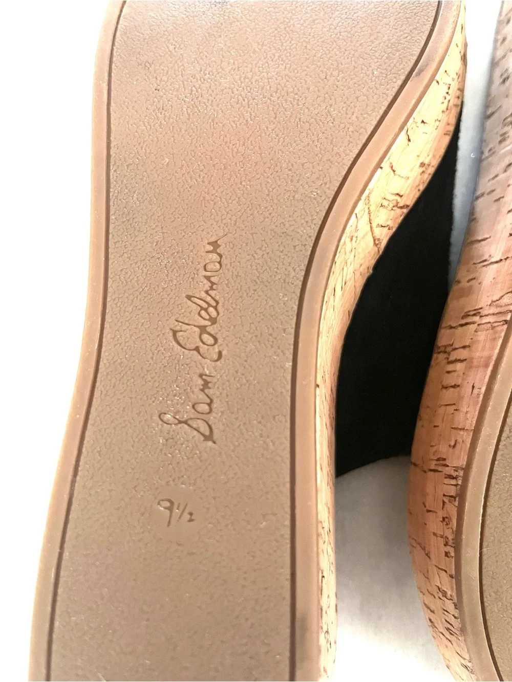 Sam Edelman Black Suede Cork Wedge Slides